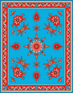 Bold Red Floral Medallion Blue Rug