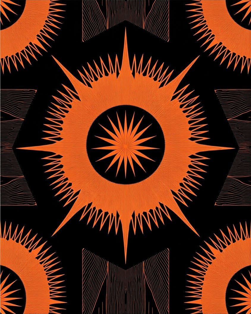 Bright Orange Sunburst Hexagonal Rug