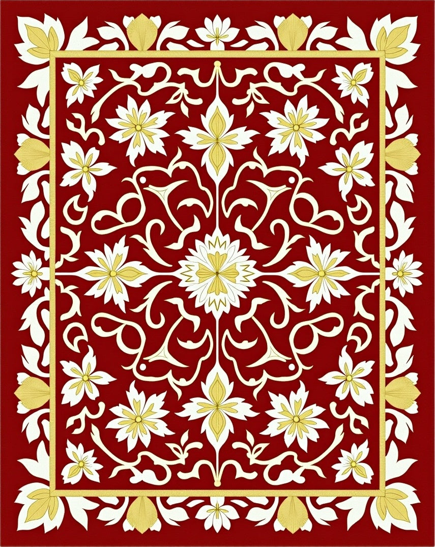 Ornate Red Floral Medallion Rug