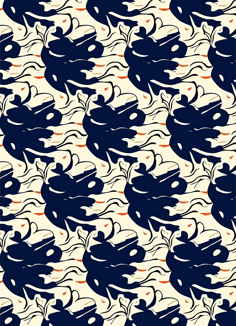 Mid-Century Modern Navy Abstract Forms Rug
