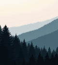 Misty Forest Silhouette Blue Hills Rug
