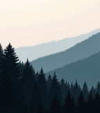 Misty Forest Silhouette Blue Hills Rug