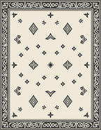 Cream Black Diamond Border Medallion Rug