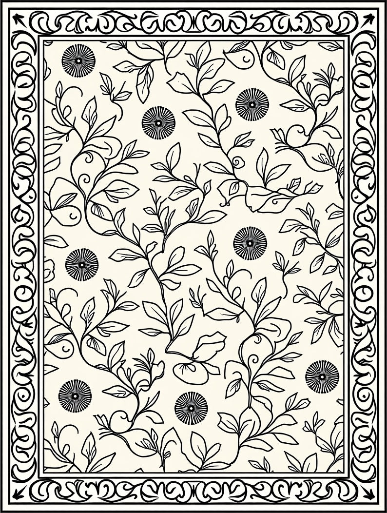 Black Vine Scroll With Celestial Accents Rug