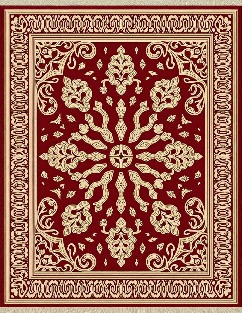 Ornate Crimson and Cream Floral Rug