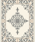Off-white Gray Ornate Floral Medallion Rug