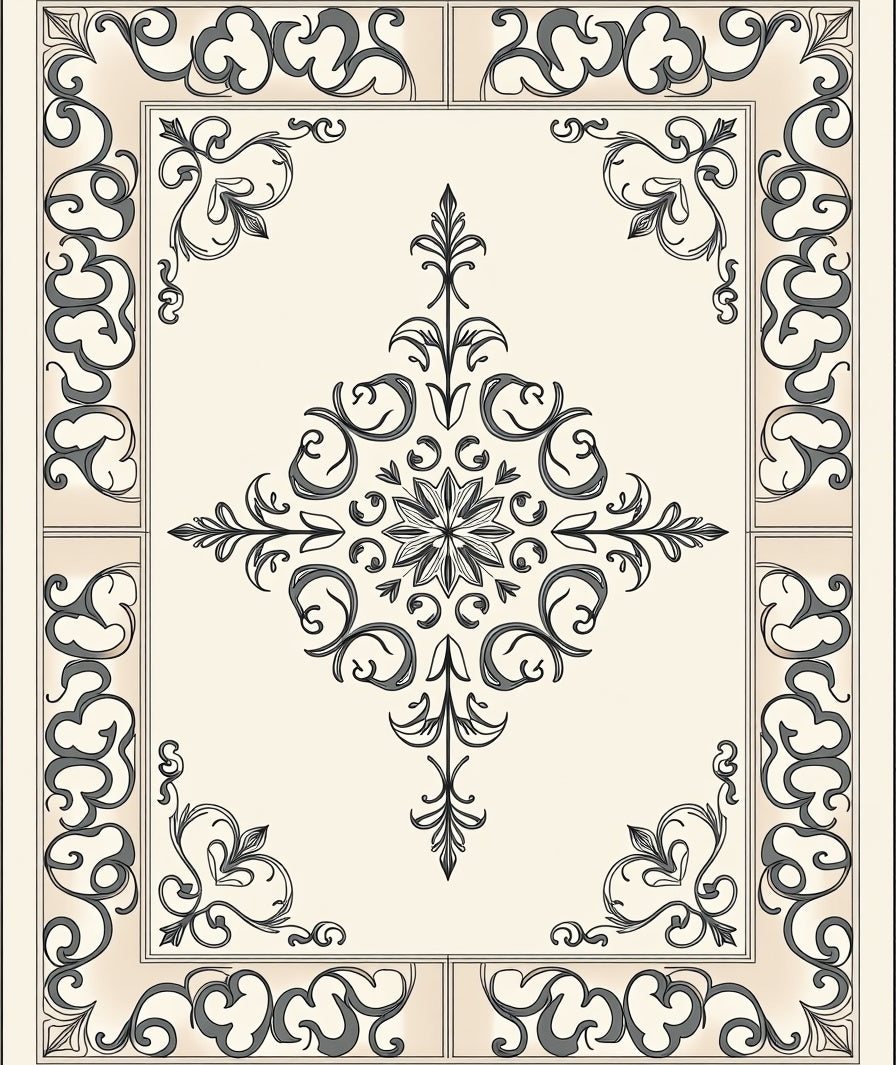 Off-white Gray Ornate Floral Medallion Rug