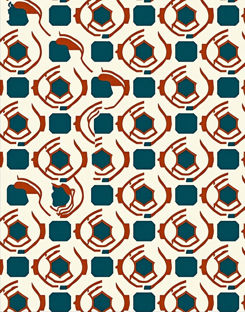 Terracotta Teal Geometric Abstract Rug
