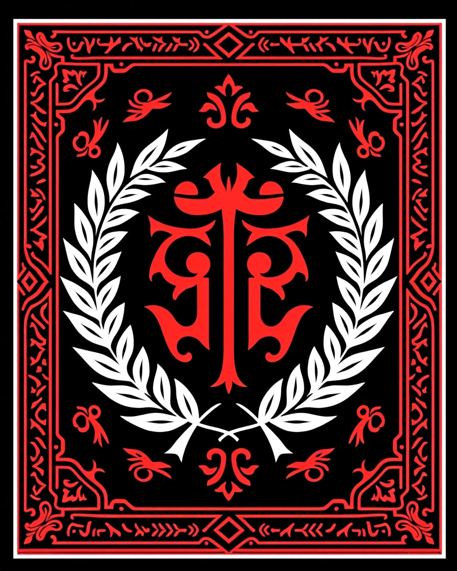 Crimson Laurel Wreath Emblem Rug
