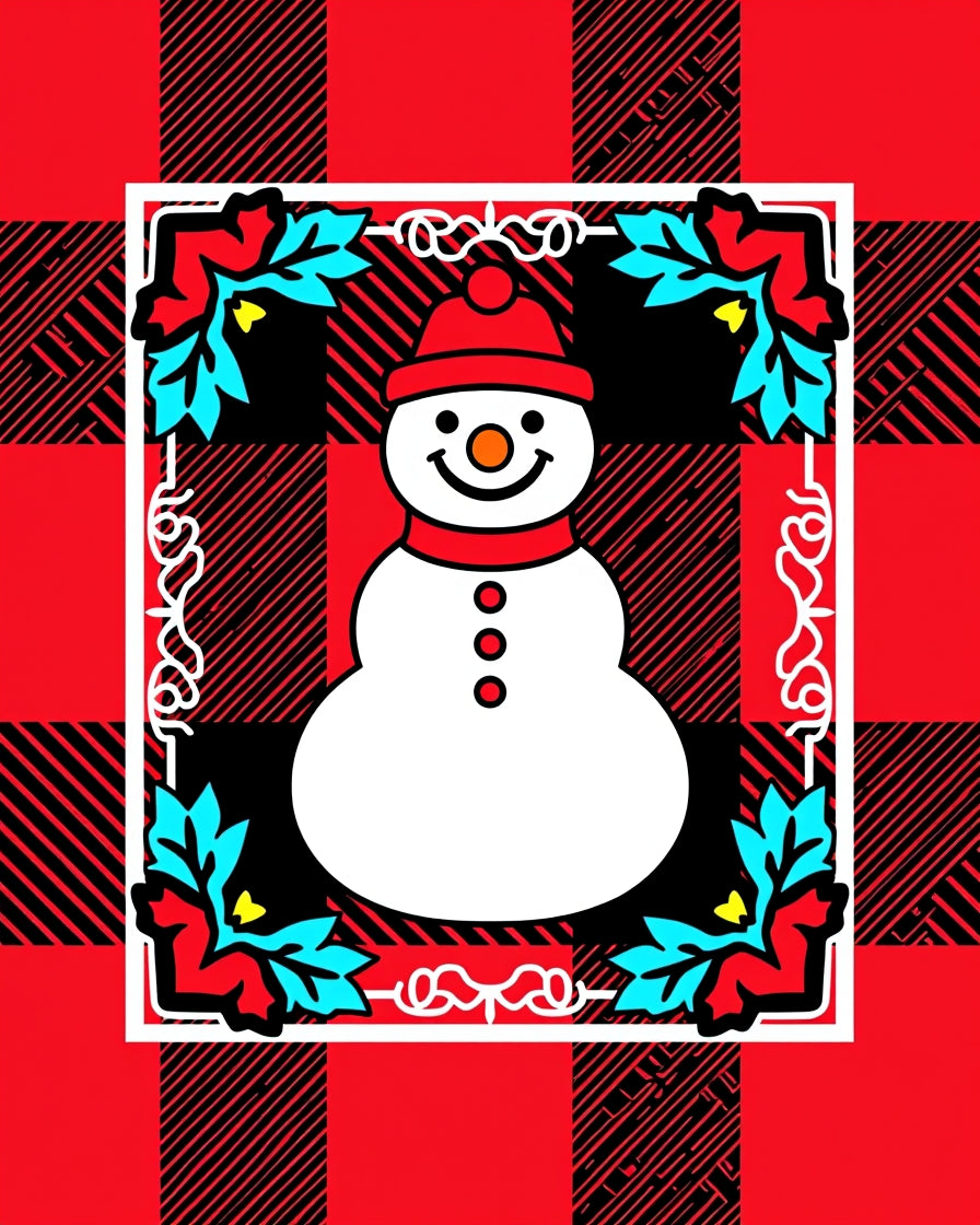 Red Buffalo Check Snowman Holly Border Rug