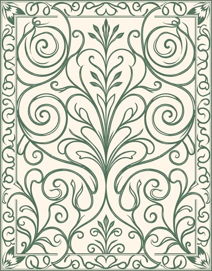 Green Floral Scrollwork Ornament Rug