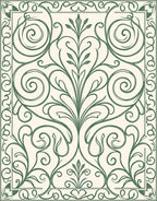 Green Floral Scrollwork Ornament Rug
