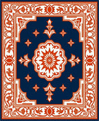 Traditional Navy Orange Floral Medallion Rug