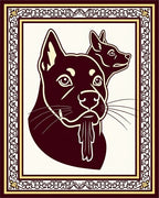 Dark Burgundy Twin Dogs Portrait Rug