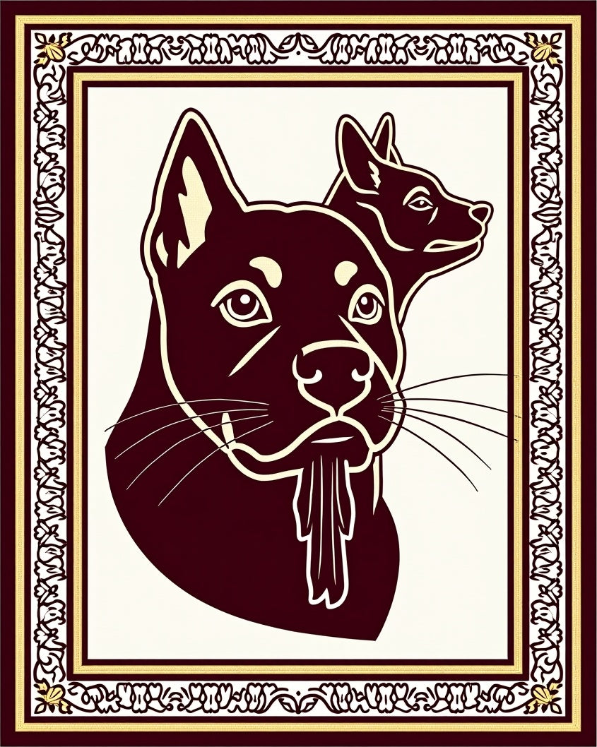 Dark Burgundy Twin Dogs Portrait Rug