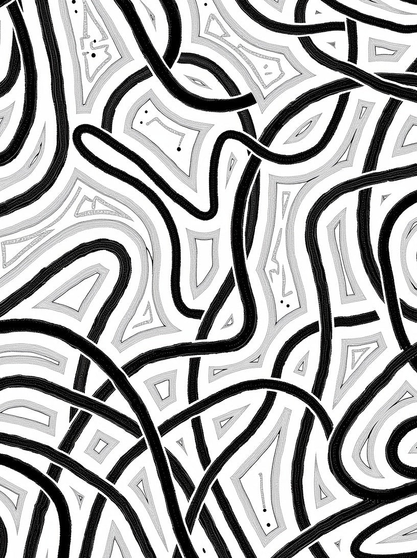 Striking Black Intertwined Curve Rug