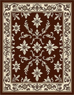 Rich Brown Floral Scroll Medallion Rug