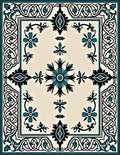 Teal Black Floral Ivory Medallion Rug