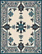 Teal Black Floral Ivory Medallion Rug