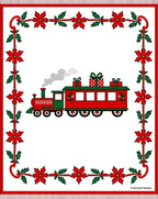 Red Green Poinsettia Train Border Rug