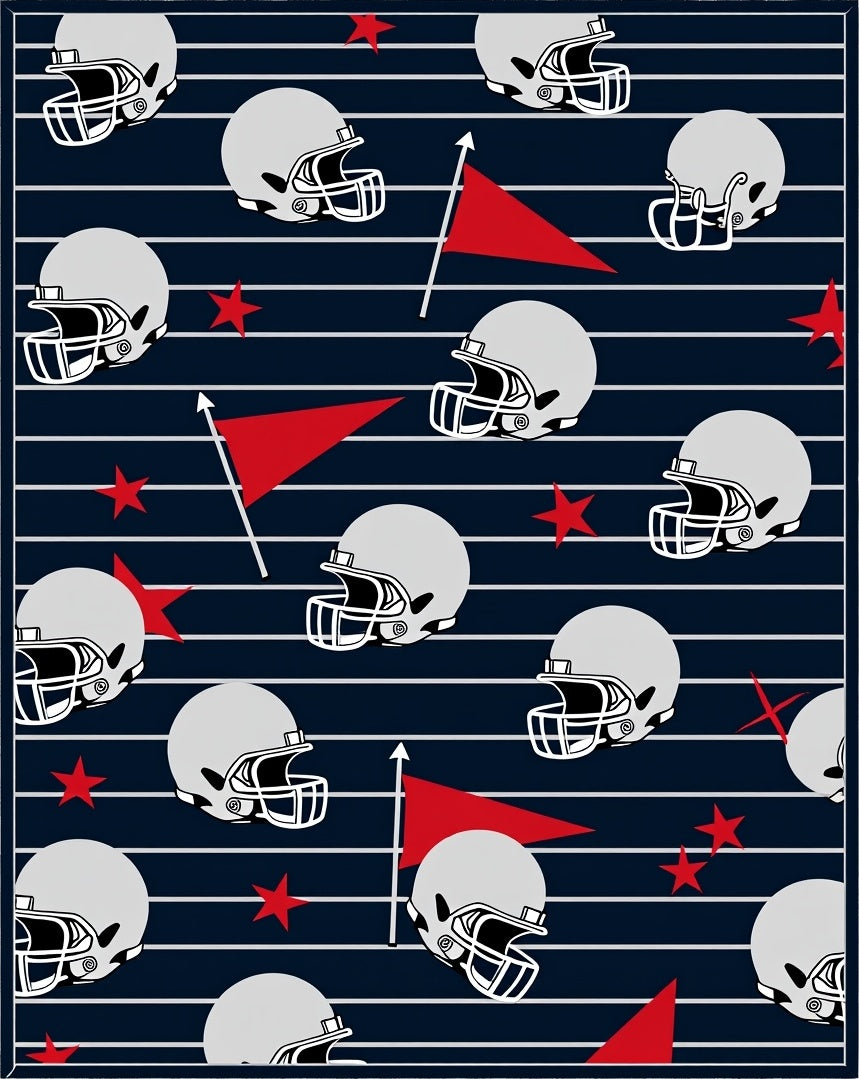 Gray Football Helmets Red Flags Navy Stripes Rug