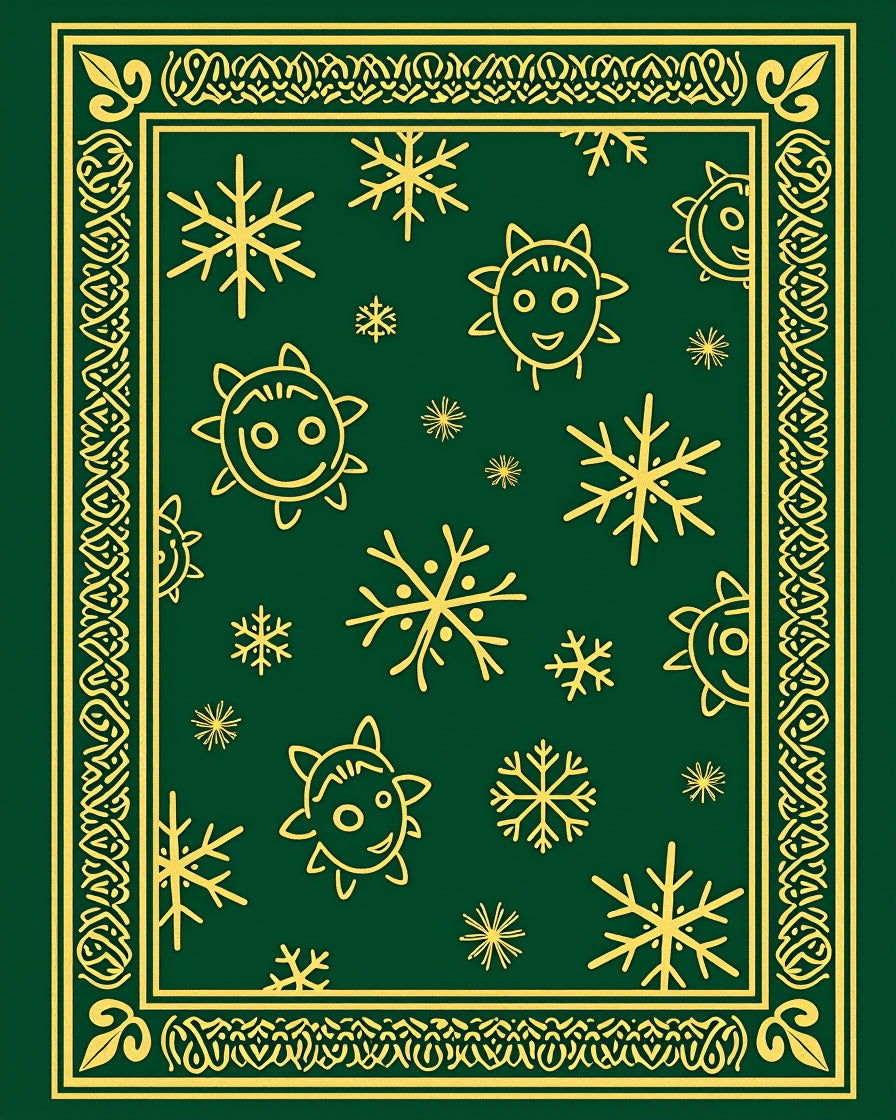 Green and Golden Snowflake Star Face Rug