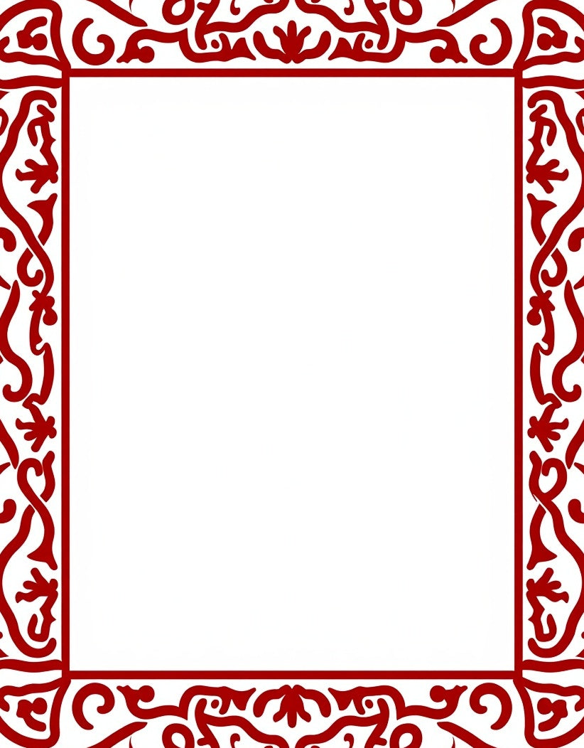Elegant Red Vine Scroll Frame Rug