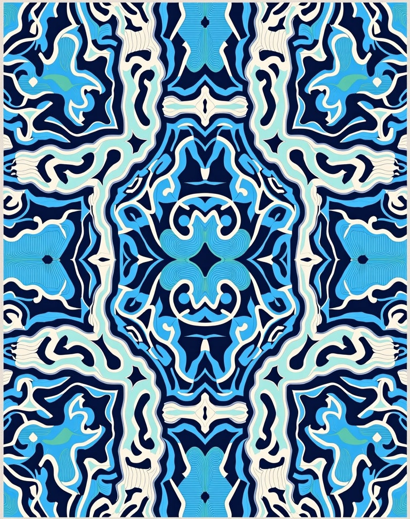 Deep Blue Aqua Organic Swirl Rug