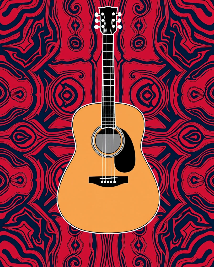 Vibrant Red Blue Abstract Guitar Rug