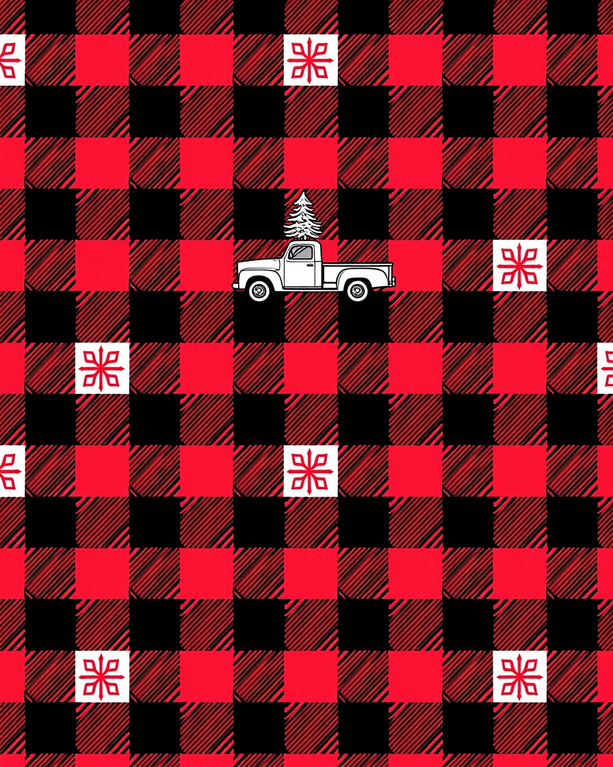 Red Black Buffalo Truck Christmas Tree Rug