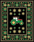 Green Tractor Red Border Black Field Rug