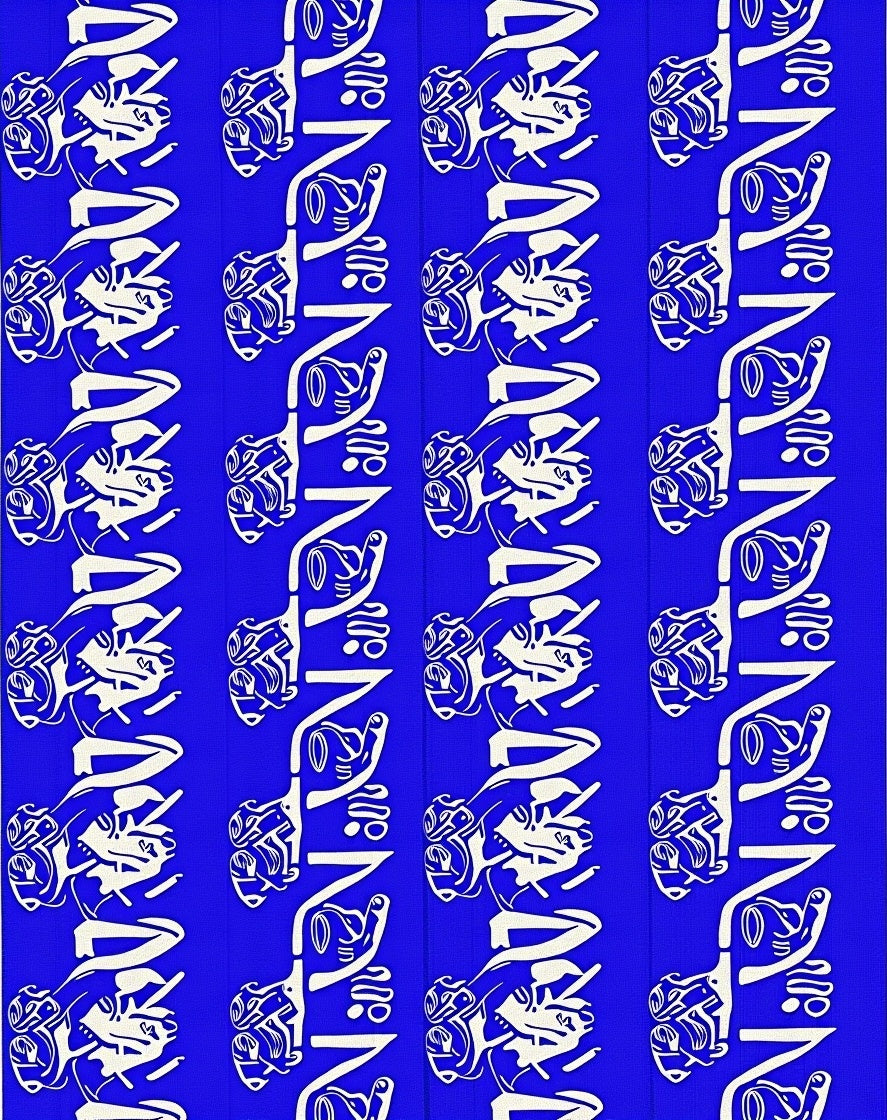 Bold Abstract Blue White Figure Repeats Rug