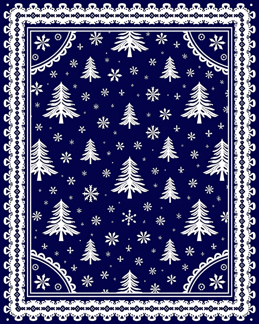 White Christmas Trees Snowflake Navy Rug