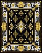 Ornate Gold Black Floral Medallion Rug