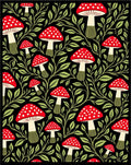Whimsical Red Mushroom Foliage Black Rug
