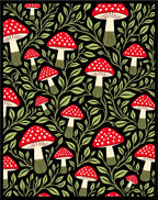Whimsical Red Mushroom Foliage Black Rug