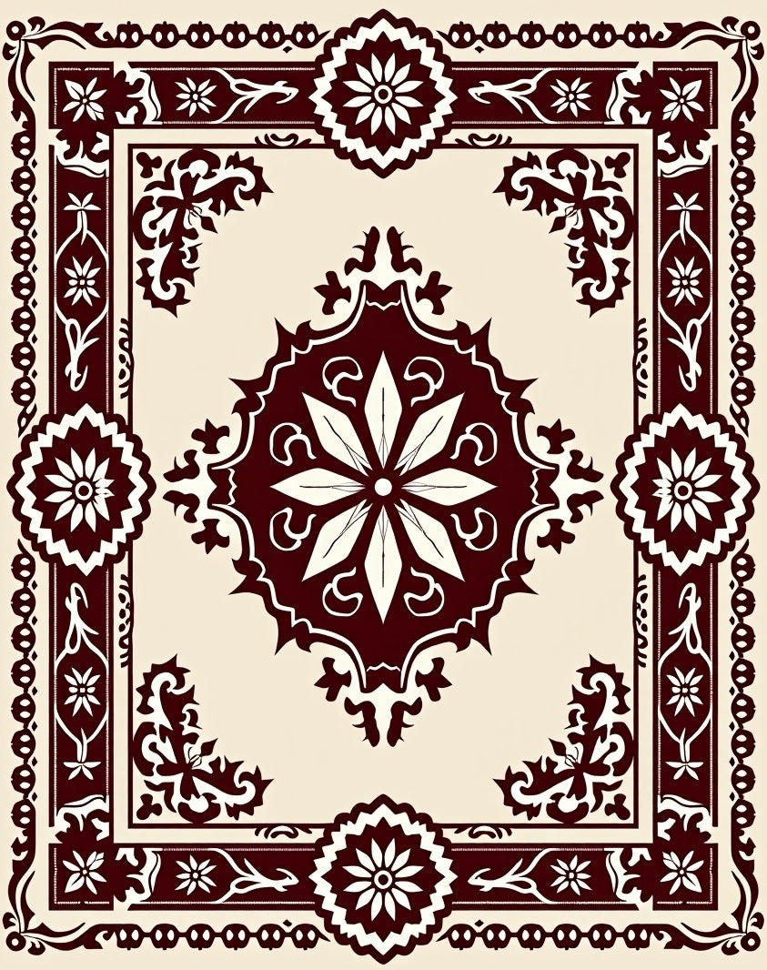 Deep Red Bloom Border Medallion Rug