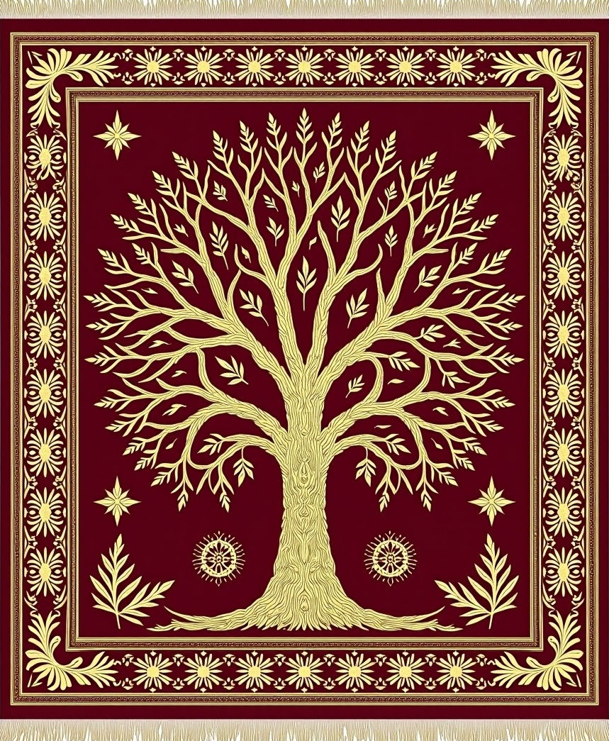 Golden Tree of Life Burgundy Rug