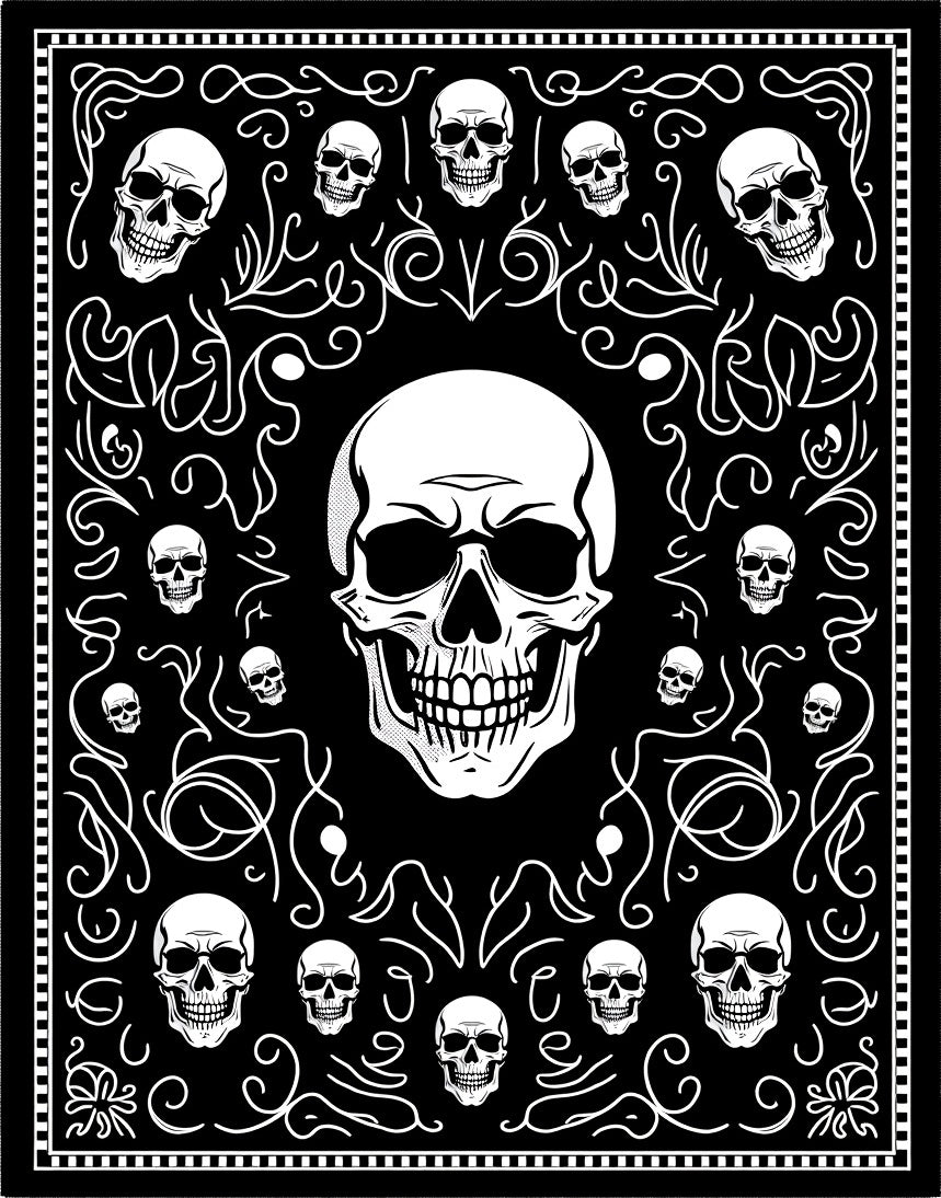 Black White Skull Bandana Swirl Rug