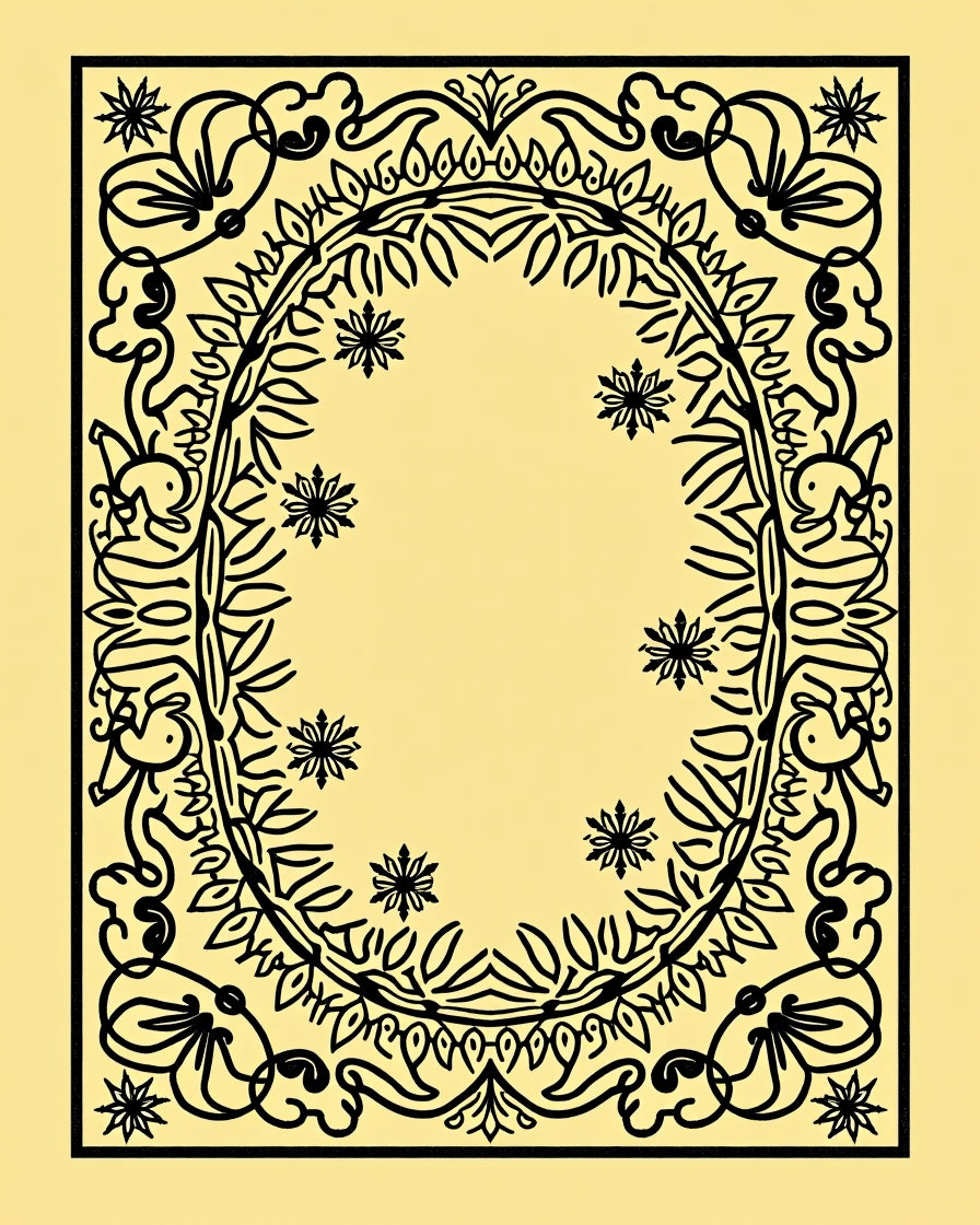 Ornate Black Floral Laurel Border Rug