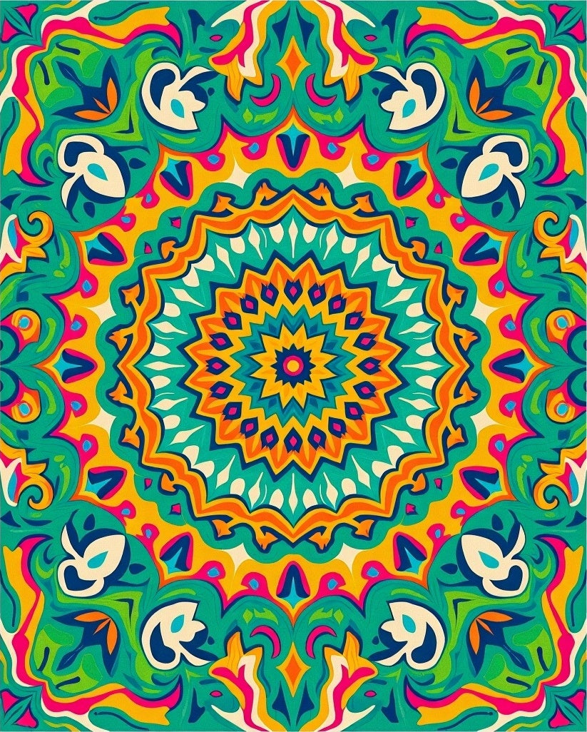 Vibrant Geometric Sunburst Medallion Rug