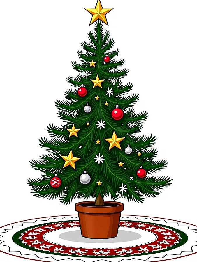 Festive Christmas Tree Ornamented Star Rug