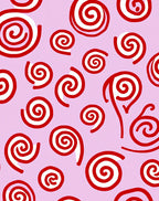 Playful Red Swirls On Lilac Background Rug