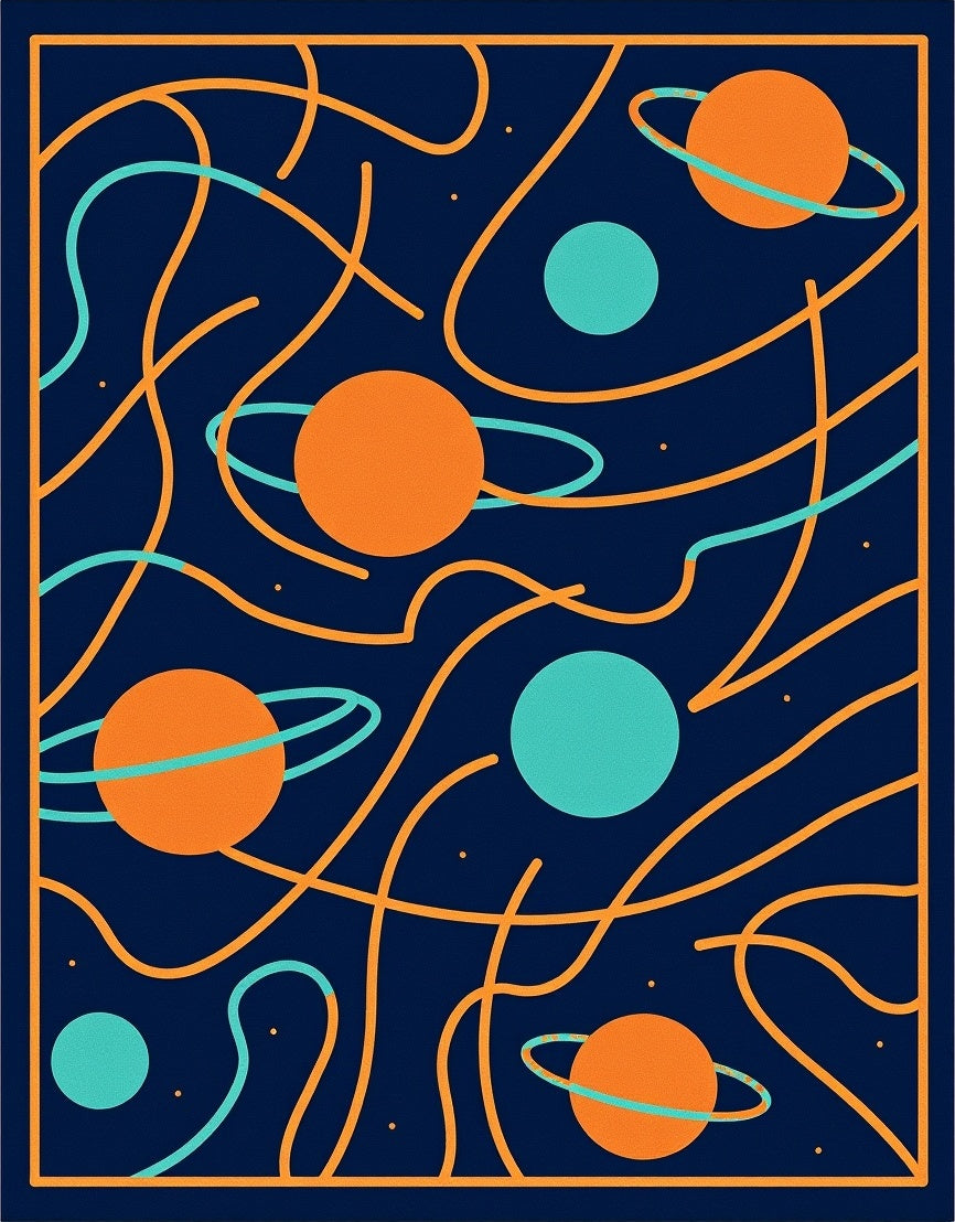 Cosmic Orange Blue Planet Swirl Rug