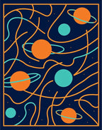 Cosmic Orange Blue Planet Swirl Rug