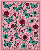 Pink Turquoise Butterfly Rose Garden Rug