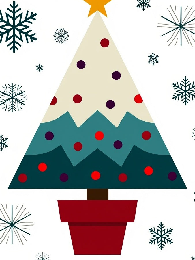 Festive Potted Evergreen Snowflakes Rug