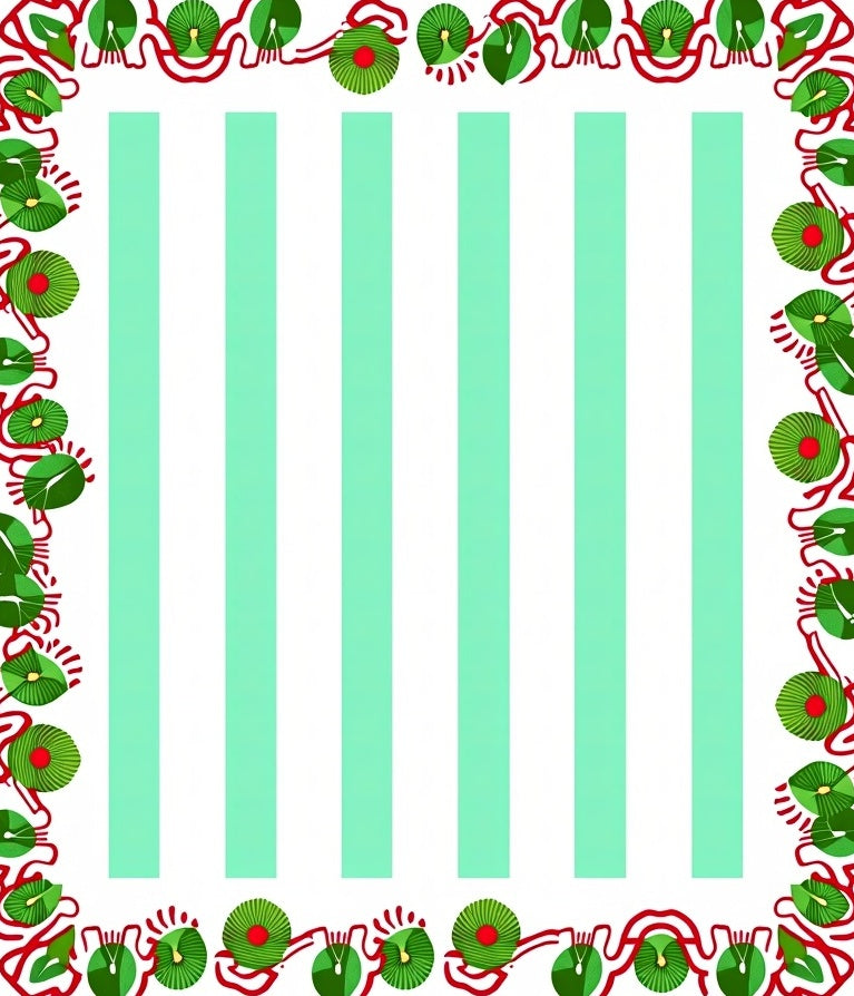 Mint Green Striped Floral Border Rug