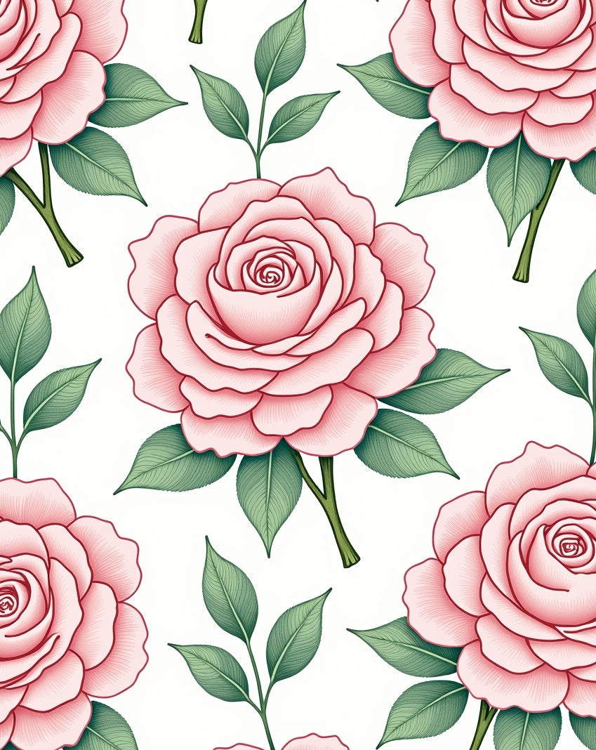 Pink Rose Garden Botanical Illustration Rug