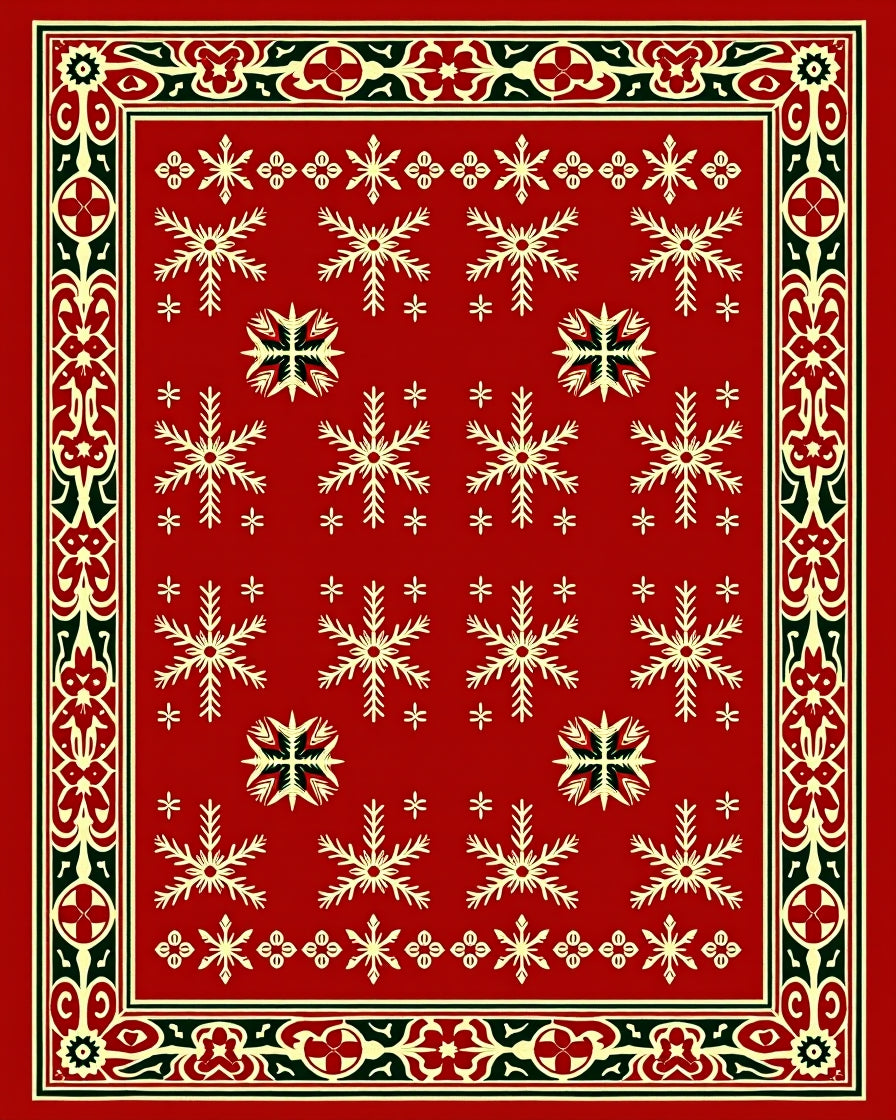 Red Snowflake Border Art Rug